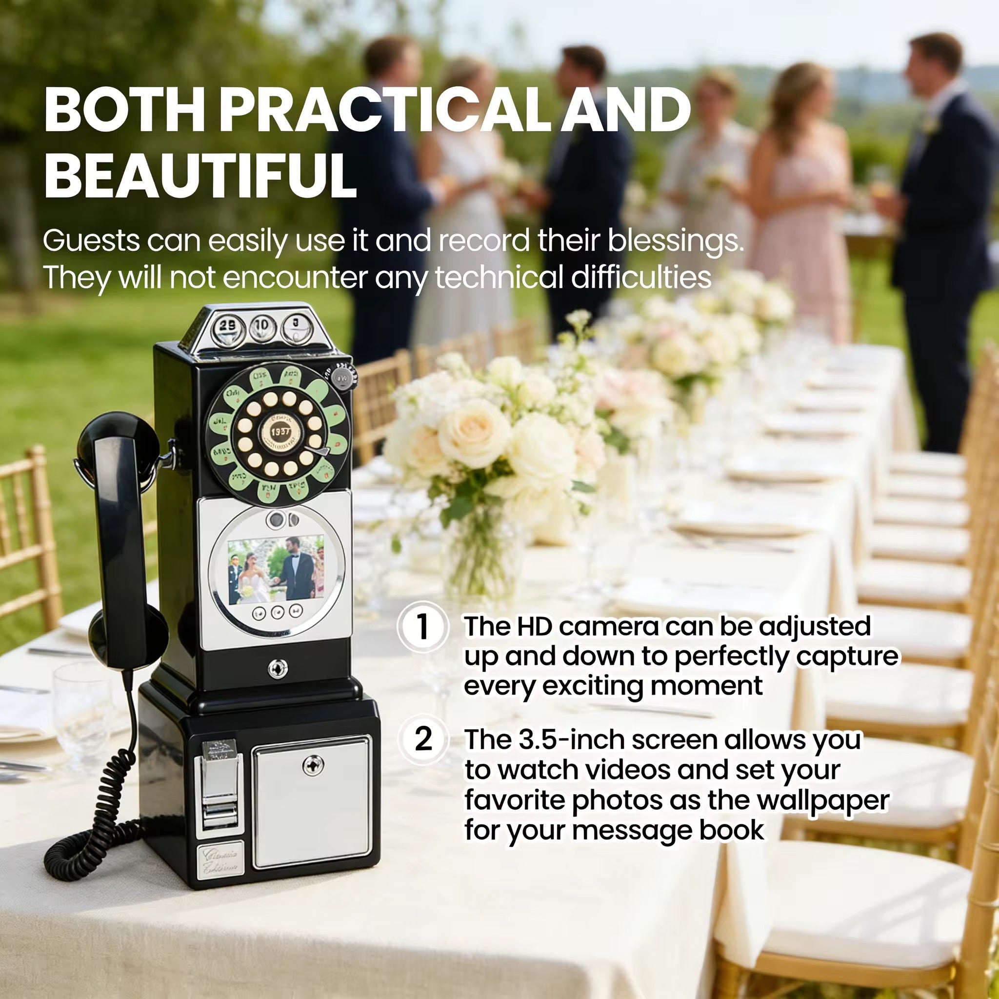 Vintage Video Guest Book Phone for Weddings | Audio & Video Message Booth | Retro Wedding Guestbook