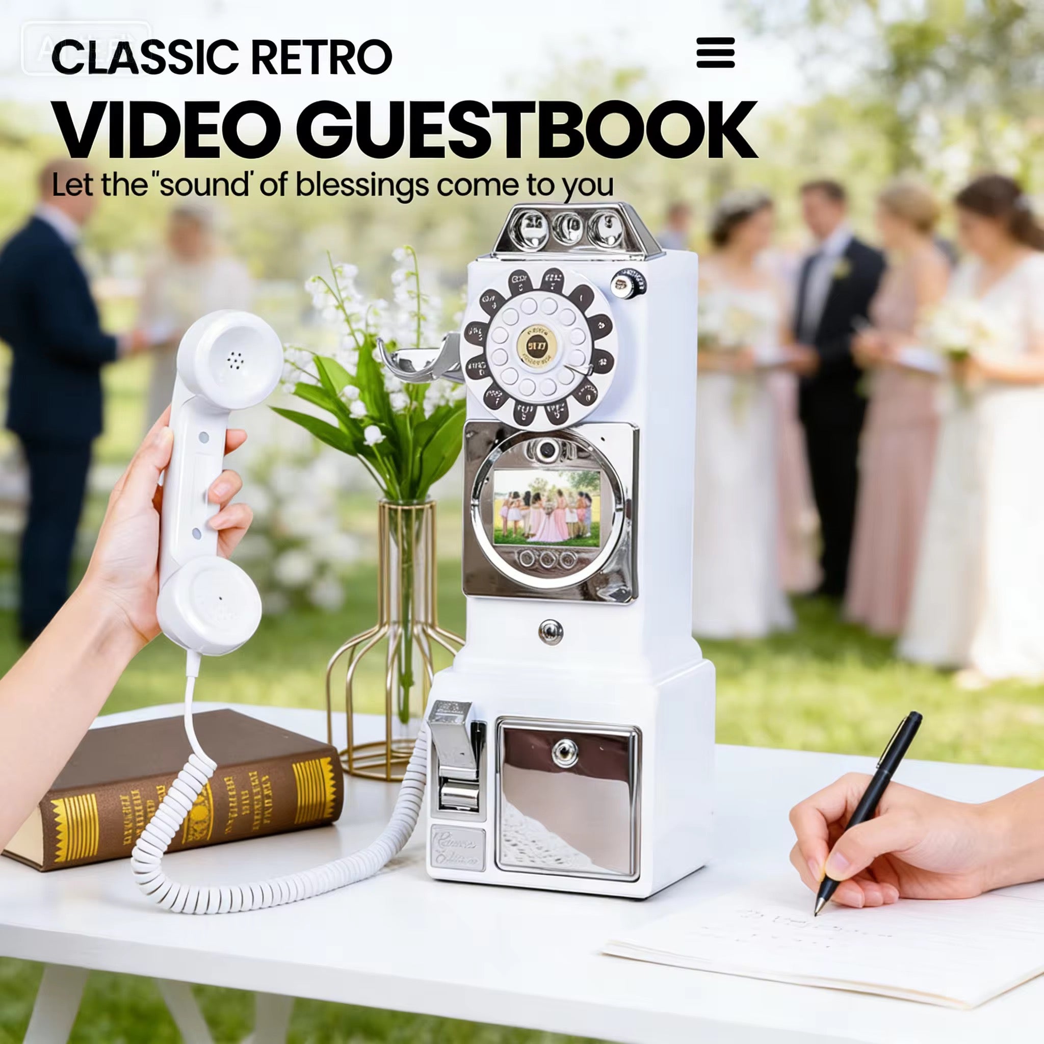 Vintage Video Guest Book Phone for Weddings | Audio & Video Message Booth | Retro Wedding Guestbook